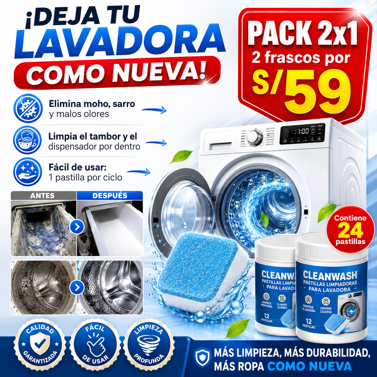 Pack 2x1 pastillas limpia lavadora - Deja Tu Lavadora como Nueva