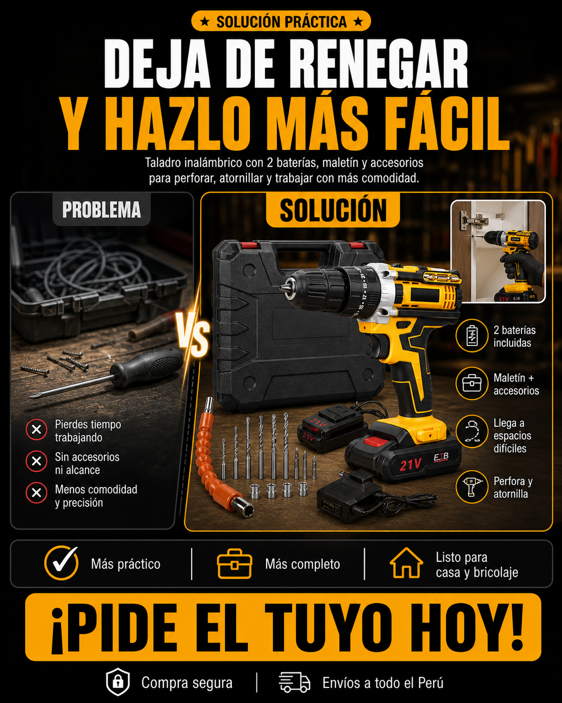 Taladro Percutor + Doble Batería 🎁