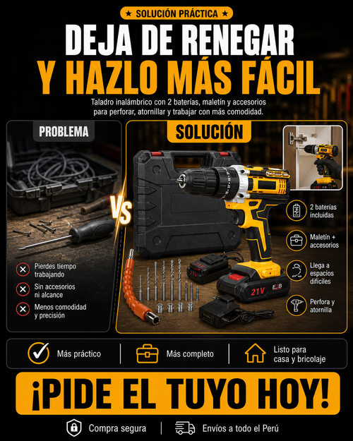 Taladro Percutor + Doble Batería 🎁